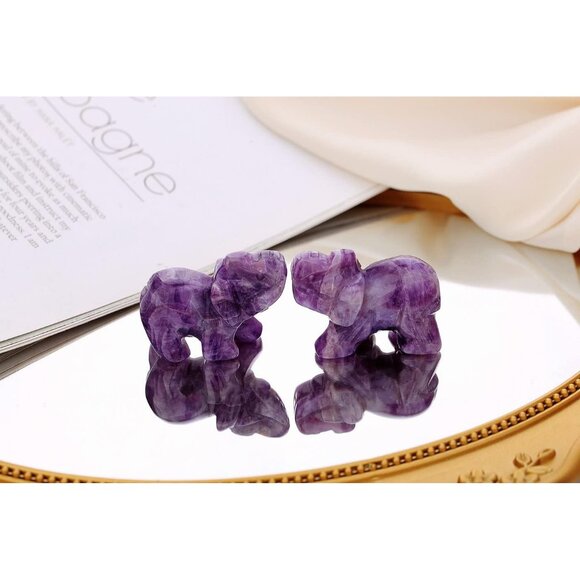 Amethyst Elephant Décor Statue Crystals Healing Stones Pocket Figurine Purple - Picture 2 of 6